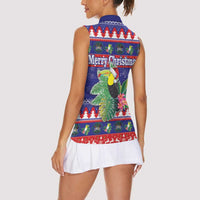 Belize Keel-billed Toucan Bird Christmas Women Sleeveless Polo Shirt Feliz Navidad With Knitted Christmas Pattern - Wonder Print Shop