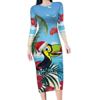 Belize Keel-billed Toucan Christmas Family Matching Long Sleeve Bodycon Dress and Hawaiian Shirt Black Orchid Christmas Beach Vibe - Wonder Print Shop
