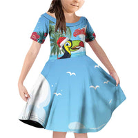 Belize Keel-billed Toucan Christmas Family Matching Off Shoulder Short Dress and Hawaiian Shirt Black Orchid Christmas Beach Vibe - Wonder Print Shop