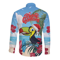Belize Keel-billed Toucan Christmas Long Sleeve Button Shirt Black Orchid Christmas Beach Vibe - Wonder Print Shop