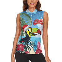 Belize Keel-billed Toucan Christmas Women Sleeveless Polo Shirt Black Orchid Christmas Beach Vibe - Wonder Print Shop