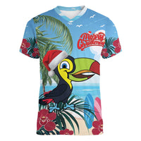 Belize Keel-billed Toucan Christmas Women V-Neck T-Shirt Black Orchid Christmas Beach Vibe - Wonder Print Shop