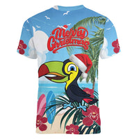 Belize Keel-billed Toucan Christmas Women V-Neck T-Shirt Black Orchid Christmas Beach Vibe - Wonder Print Shop