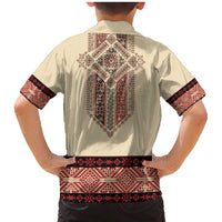 Traditional Romanian Family Matching Mermaid Dress and Hawaiian Shirt With Red Traditional Embroidery Patterns