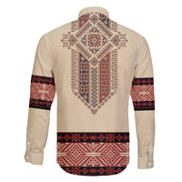 Traditional Romanian Family Matching Off The Shoulder Long Sleeve Dress and Hawaiian Shirt With Red Traditional Embroidery Patterns