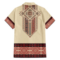 Traditional Romanian Family Matching Short Sleeve Bodycon Dress and Hawaiian Shirt With Red Traditional Embroidery Patterns