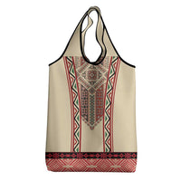 Traditional Romanian Grocery Bag With Red Traditional Embroidery Patterns