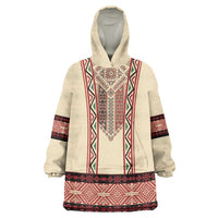 Traditional Romanian Wearable Blanket Hoodie With Red Traditional Embroidery Patterns - Wonder Print Shop