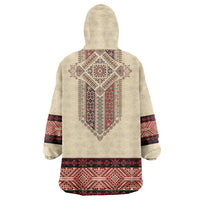 Traditional Romanian Wearable Blanket Hoodie With Red Traditional Embroidery Patterns - Wonder Print Shop