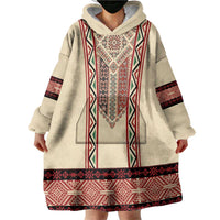 Traditional Romanian Wearable Blanket Hoodie With Red Traditional Embroidery Patterns - Wonder Print Shop