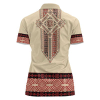 Traditional Romanian Women Polo Shirt With Red Traditional Embroidery Patterns - Wonder Print Shop