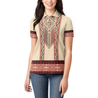 Traditional Romanian Women Polo Shirt With Red Traditional Embroidery Patterns - Wonder Print Shop