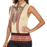 Traditional Romanian Women Sleeveless Polo Shirt With Red Traditional Embroidery Patterns - Wonder Print Shop