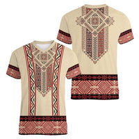 Traditional Romanian Women V-Neck T-Shirt With Red Traditional Embroidery Patterns - Wonder Print Shop