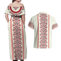 Happy Martisor Day Couples Matching Off Shoulder Maxi Dress and Hawaiian Shirt Traditional Romanian Folklore Pattern