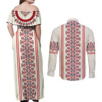 Happy Martisor Day Couples Matching Off Shoulder Maxi Dress and Long Sleeve Button Shirt Traditional Romanian Folklore Pattern