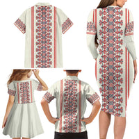 Happy Martisor Day Family Matching Long Sleeve Bodycon Dress and Hawaiian Shirt Traditional Romanian Folklore Pattern