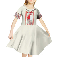Happy Martisor Day Kid Short Sleeve Dress Traditional Romanian Folklore Pattern