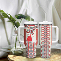 Happy Martisor Day Tumbler With Handle Traditional Romanian Folklore Pattern - Wonder Print Shop