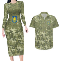 Ukraine Military Vyshyvanka Pattern Couples Matching Long Sleeve Bodycon Dress and Hawaiian Shirt Tryzub Emblem Tactical Style - Wonder Print Shop