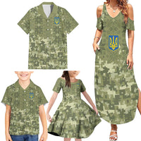 Ukraine Military Vyshyvanka Pattern Family Matching Summer Maxi Dress and Hawaiian Shirt Tryzub Emblem Tactical Style