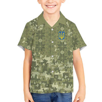 Ukraine Military Vyshyvanka Pattern Hawaiian Shirt Tryzub Emblem Tactical Style - Wonder Print Shop