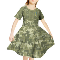 Ukraine Military Vyshyvanka Pattern Kid Short Sleeve Dress Tryzub Emblem Tactical Style - Wonder Print Shop