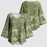 Ukraine Military Vyshyvanka Pattern Kimono Sleeve Blouse Tryzub Emblem Tactical Style - Wonder Print Shop