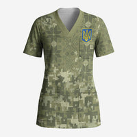 Ukraine Military Vyshyvanka Pattern Scrub Top Tryzub Emblem Tactical Style - Wonder Print Shop