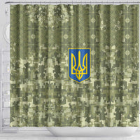 Ukraine Military Vyshyvanka Pattern Shower Curtain Tryzub Emblem Tactical Style - Wonder Print Shop