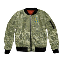 Ukraine Military Vyshyvanka Pattern Sleeve Zip Bomber Jacket Tryzub Emblem Tactical Style - Wonder Print Shop