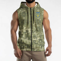 Ukraine Military Vyshyvanka Pattern Sleeveless Zip Hoodie Tryzub Emblem Tactical Style - Wonder Print Shop