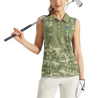 Ukraine Military Vyshyvanka Pattern Women Sleeveless Polo Shirt Tryzub Emblem Tactical Style - Wonder Print Shop