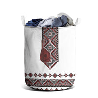 Ukraine Bandura Vyshyvanka Pattern Laundry Basket Ukrainian Heritage Folk White Version - Wonder Print Shop