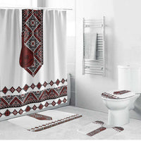 Ukraine Bandura Vyshyvanka Pattern Bathroom Set Ukrainian Heritage Folk White Version - Wonder Print Shop