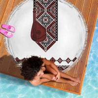 Ukraine Bandura Vyshyvanka Pattern Beach Blanket Ukrainian Heritage Folk White Version - Wonder Print Shop
