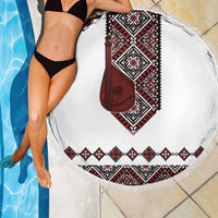 Ukraine Bandura Vyshyvanka Pattern Beach Blanket Ukrainian Heritage Folk White Version - Wonder Print Shop