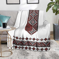 Ukraine Bandura Vyshyvanka Pattern Blanket Ukrainian Heritage Folk White Version - Wonder Print Shop