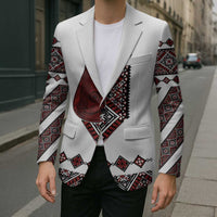 Ukraine Bandura Vyshyvanka Pattern Blazer Ukrainian Heritage Folk White Version - Wonder Print Shop