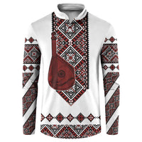 Ukraine Bandura Vyshyvanka Pattern Button Sweatshirt Ukrainian Heritage Folk White Version - Wonder Print Shop