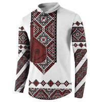 Ukraine Bandura Vyshyvanka Pattern Button Sweatshirt Ukrainian Heritage Folk White Version - Wonder Print Shop