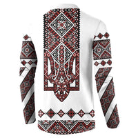 Ukraine Bandura Vyshyvanka Pattern Button Sweatshirt Ukrainian Heritage Folk White Version - Wonder Print Shop