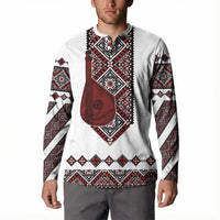 Ukraine Bandura Vyshyvanka Pattern Button Sweatshirt Ukrainian Heritage Folk White Version - Wonder Print Shop