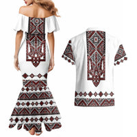 Ukraine Bandura Vyshyvanka Pattern Couples Matching Mermaid Dress and Hawaiian Shirt Ukrainian Heritage Folk White Version - Wonder Print Shop