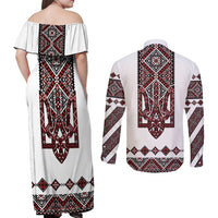 Ukraine Bandura Vyshyvanka Pattern Couples Matching Off Shoulder Maxi Dress and Long Sleeve Button Shirt Ukrainian Heritage Folk White Version - Wonder Print Shop