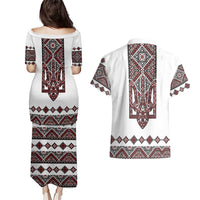 Ukraine Bandura Vyshyvanka Pattern Couples Matching Puletasi and Hawaiian Shirt Ukrainian Heritage Folk White Version - Wonder Print Shop