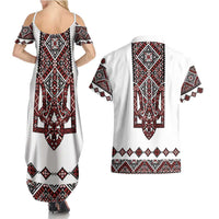 Ukraine Bandura Vyshyvanka Pattern Couples Matching Summer Maxi Dress and Hawaiian Shirt Ukrainian Heritage Folk White Version - Wonder Print Shop