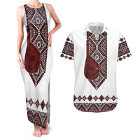 Ukraine Bandura Vyshyvanka Pattern Couples Matching Tank Maxi Dress and Hawaiian Shirt Ukrainian Heritage Folk White Version - Wonder Print Shop