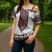 Ukraine Bandura Vyshyvanka Pattern Cross Shoulder Shirt Ukrainian Heritage Folk White Version - Wonder Print Shop