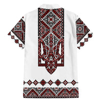 Ukraine Bandura Vyshyvanka Pattern Family Matching Off Shoulder Maxi Dress and Hawaiian Shirt Ukrainian Heritage Folk White Version